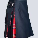 BLACK AND ROYAL STEWART TARTAN HYBRID KILT WITH DETACHABLE POCKETS
