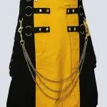 BLACK AND YELLOW GOTHIC UTILITY KILT WITH DETACHABLE APRON
