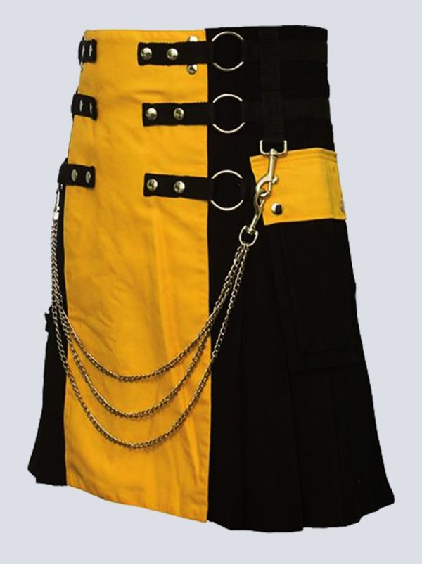 BLACK AND YELLOW GOTHIC UTILITY KILT WITH DETACHABLE APRON - Image 2