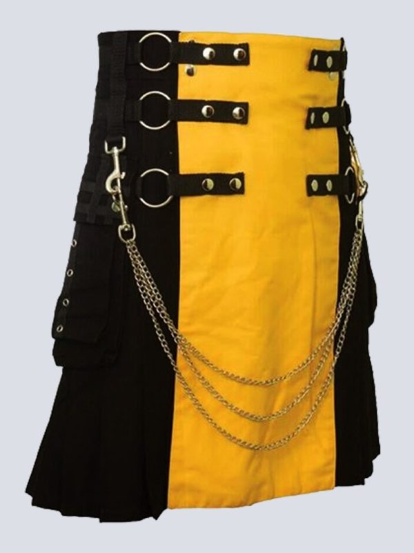BLACK AND YELLOW GOTHIC UTILITY KILT WITH DETACHABLE APRON - Image 3