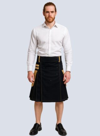 Black Deluxe Utility Kilt With Khaki Straps