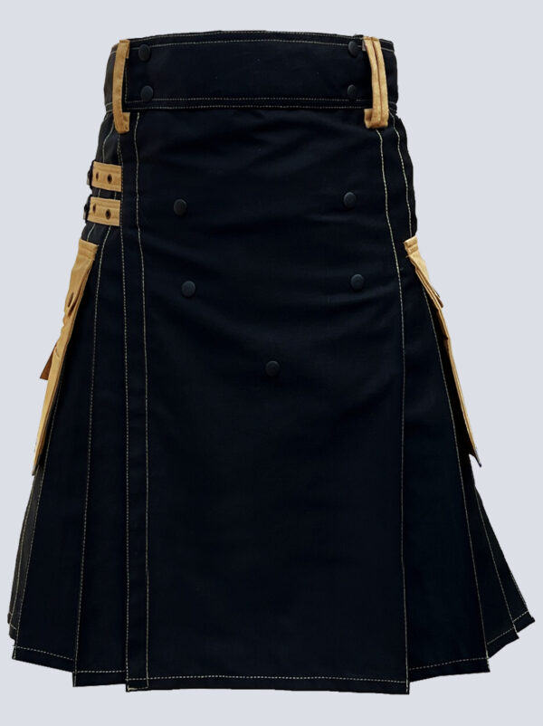 Black Deluxe Utility Kilt With Khaki Straps