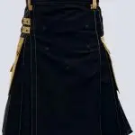 Black Deluxe Utility Kilt With Khaki Straps