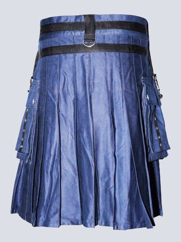 GOTHIC BLUE AND WHITE UTILITY KILT WITH CHAINS - Image 4