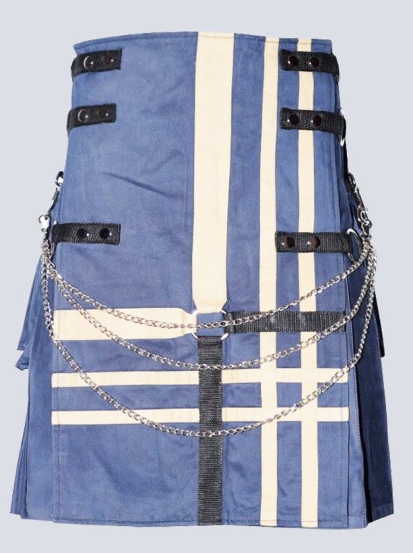 GOTHIC BLUE AND WHITE UTILITY KILT WITH CHAINS