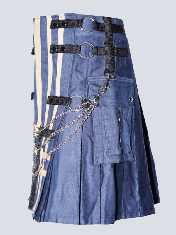 GOTHIC BLUE AND WHITE UTILITY KILT WITH CHAINS - Image 2
