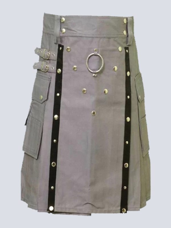 GOTHIC GREY UTILITY KILT DECORATED WITH STUDS