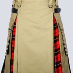 Khaki And Wallace Tartan Hybrid Kilt With Leather Strap