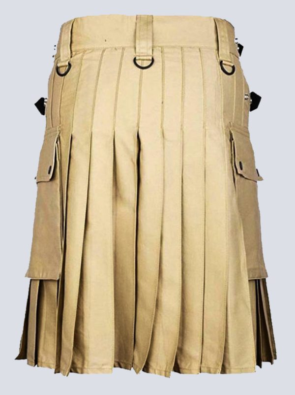 LAUTREAMONT KHAKI UTILITY KILT WITH BUTTON STRAPS - Image 3