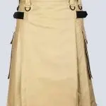 LAUTREAMONT KHAKI UTILITY KILT WITH BUTTON STRAPS