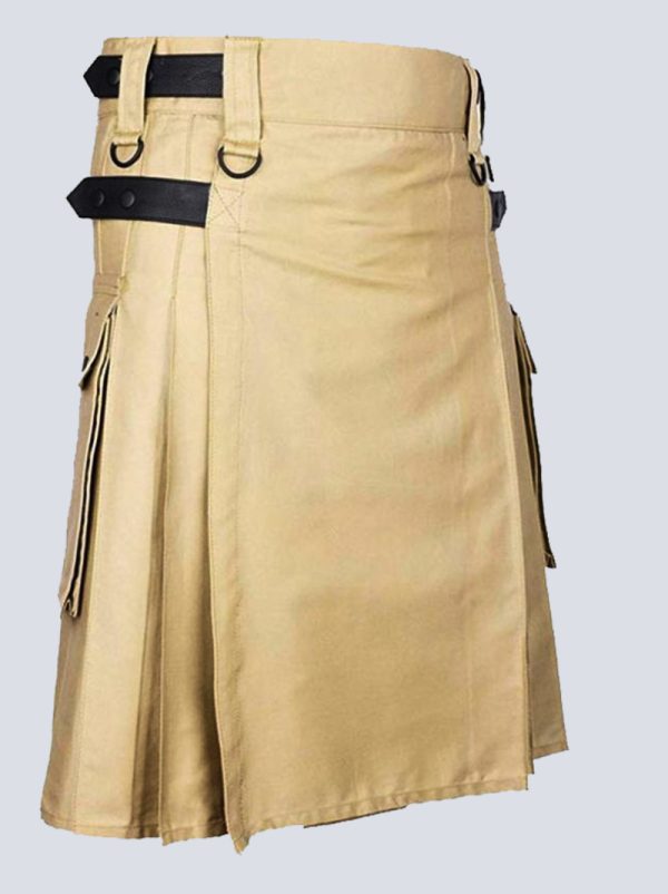 LAUTREAMONT KHAKI UTILITY KILT WITH BUTTON STRAPS - Image 2