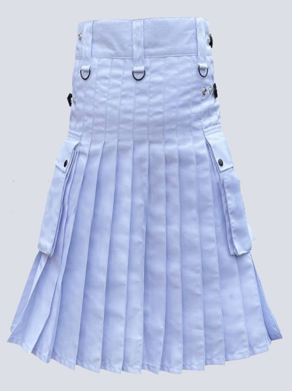 LAUTREAMONT WHITE UTILITY KILT WITH LEATHER STRAPS - Image 4