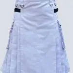 LAUTREAMONT WHITE UTILITY KILT WITH LEATHER STRAPS