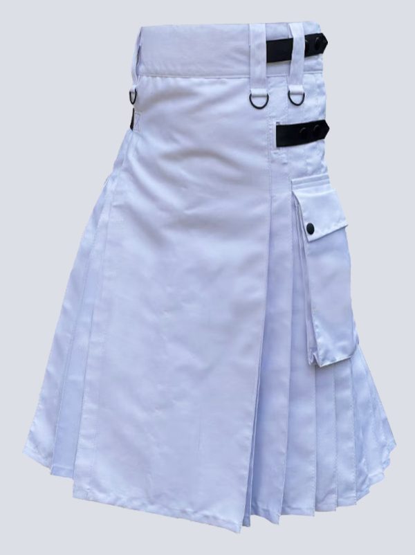LAUTREAMONT WHITE UTILITY KILT WITH LEATHER STRAPS - Image 3
