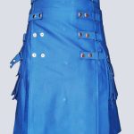 LUSTROUS BLUE UTILITY KILT WITH DETACHABLE APPRON