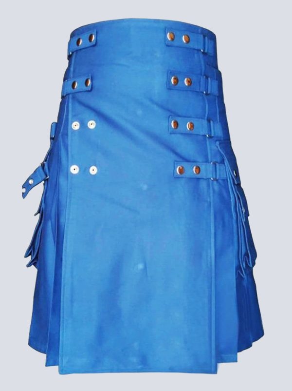 LUSTROUS BLUE UTILITY KILT WITH DETACHABLE APPRON