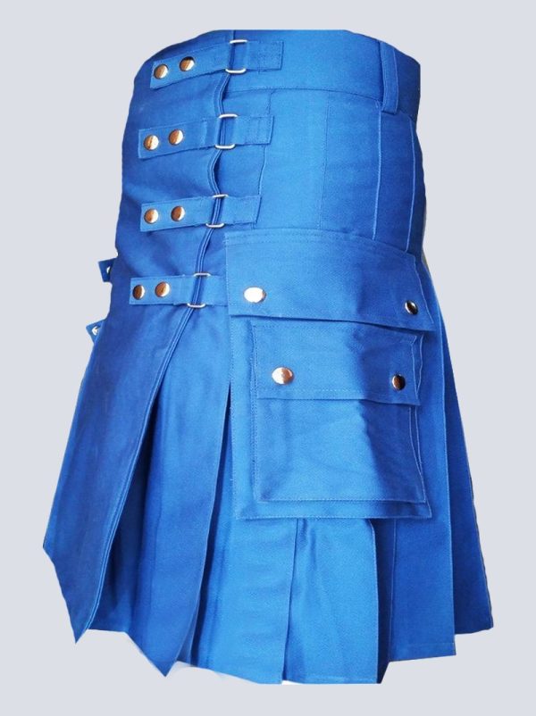 LUSTROUS BLUE UTILITY KILT WITH DETACHABLE APPRON - Image 3