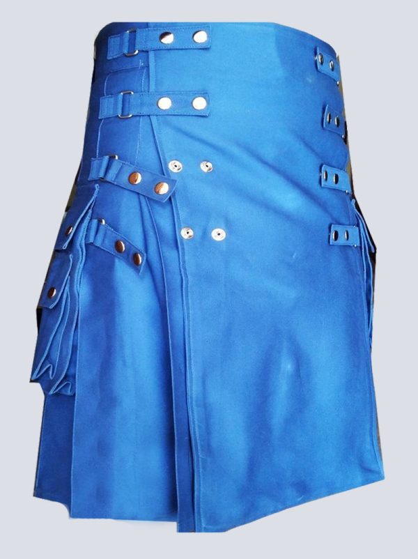 LUSTROUS BLUE UTILITY KILT WITH DETACHABLE APPRON - Image 2
