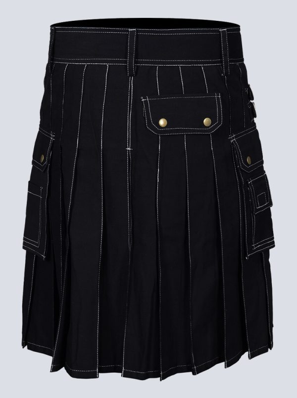 MENS BLACK UTILITY KILT WITH COTTON STRAPS - Image 4