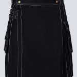MENS BLACK UTILITY KILT WITH COTTON STRAPS