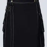 MENS BLACK UTILITY KILT WITH COTTON STRAPS