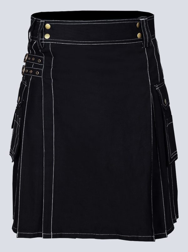 MENS BLACK UTILITY KILT WITH COTTON STRAPS