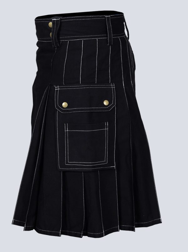 MENS BLACK UTILITY KILT WITH COTTON STRAPS - Image 3