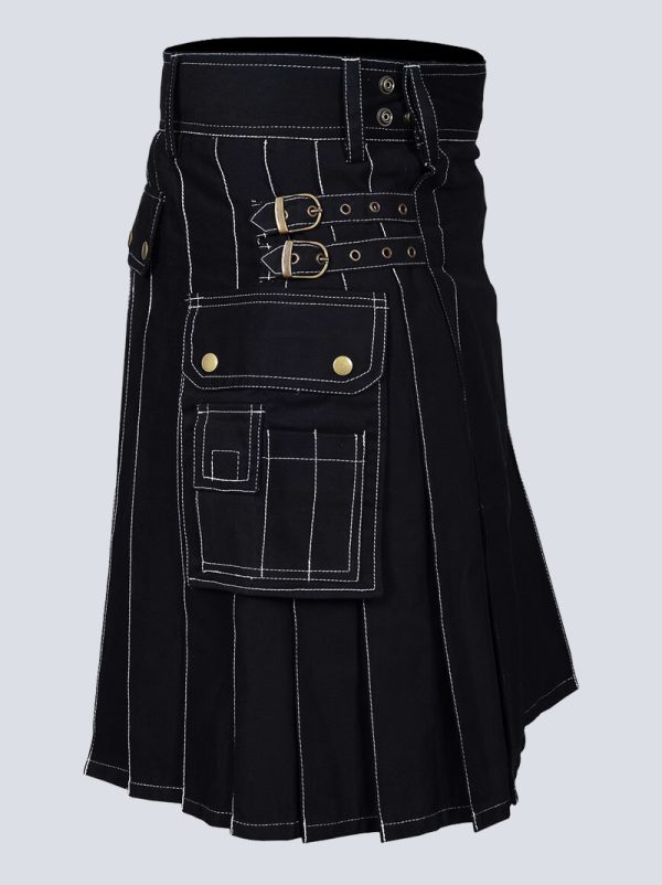 MENS BLACK UTILITY KILT WITH COTTON STRAPS - Image 2