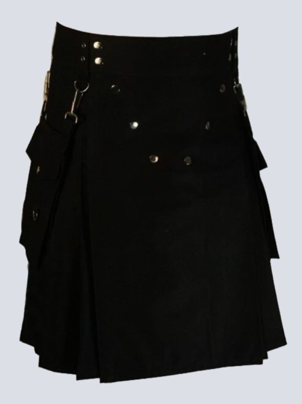 MENS BLACK UTILITY KILT WITH DETACHABLE POCKETS