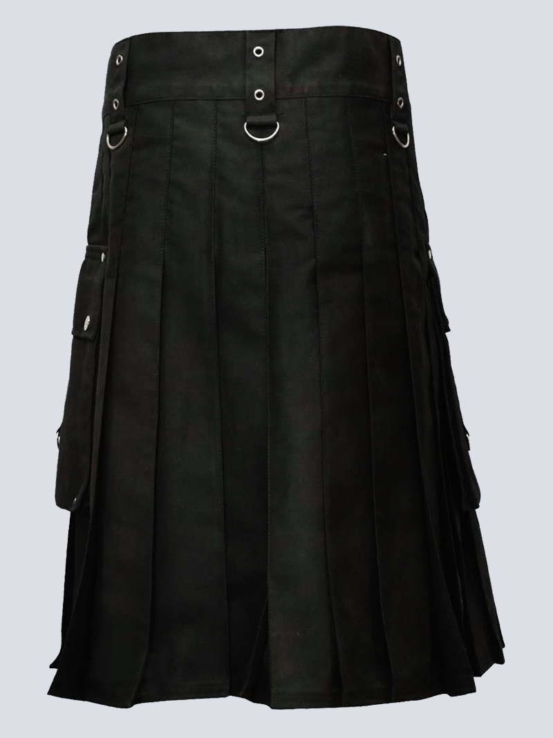 MENS FASHION BLACK GOTHIC UTILITY KILT With Side ZIP - Image 4