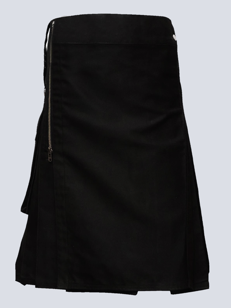 MENS FASHION BLACK GOTHIC UTILITY KILT With Side ZIP
