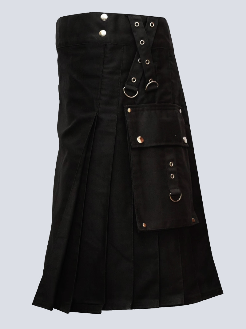MENS FASHION BLACK GOTHIC UTILITY KILT With Side ZIP - Image 3