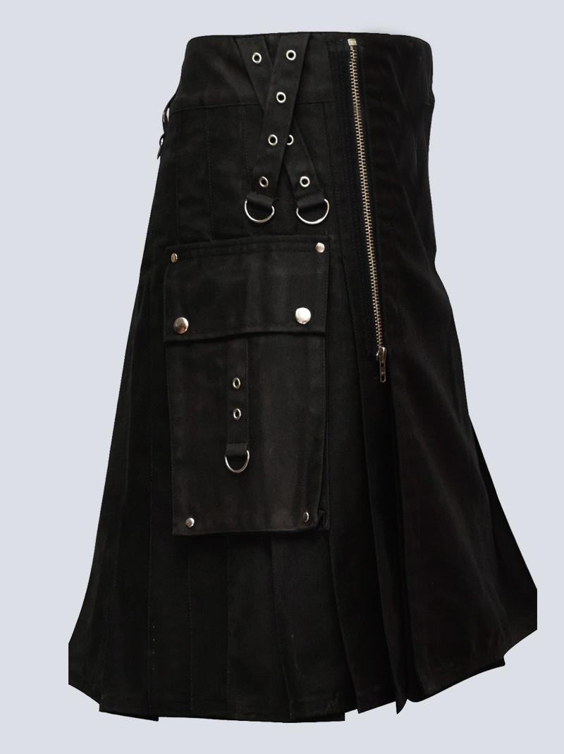 MENS FASHION BLACK GOTHIC UTILITY KILT With Side ZIP - Image 2