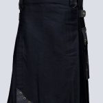 Mens Fashion Black Utility Kilt With Button Straps