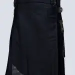 Mens Fashion Black Utility Kilt With Button Straps