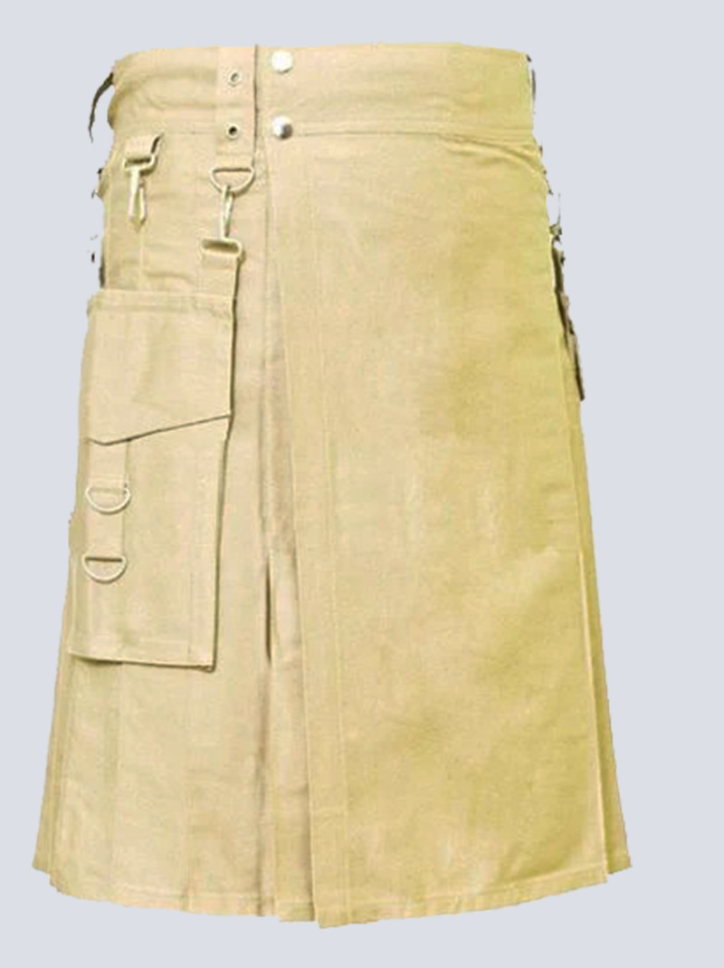 MENS KHAKI UTILITY KILT WITH DETACHABLE POCKETS - Image 2