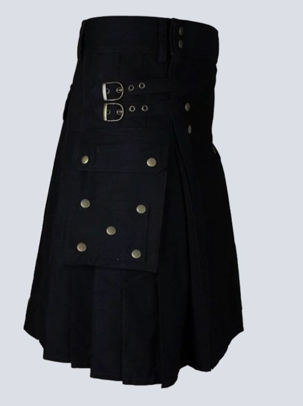 MENS MODERN BLACK UTILITY KILT - Image 3