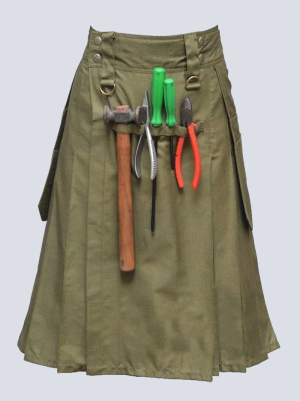 MENS OLIVE GREEN WORK UTILITY KILT