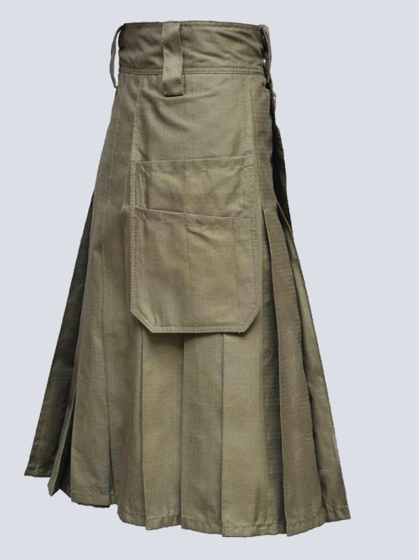 MENS OLIVE GREEN WORK UTILITY KILT - Image 2