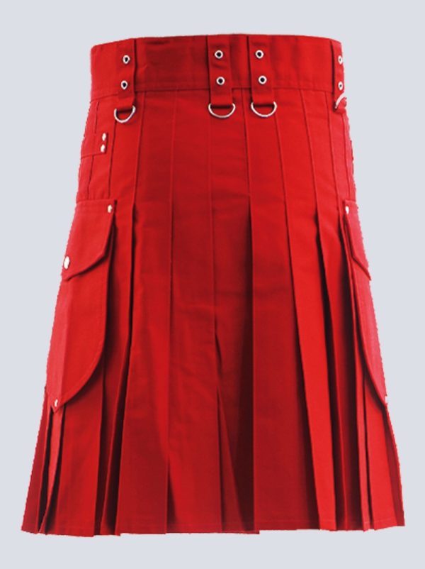 MENS RED  UTILITY KILT WITH CARGO POCKETS - Image 3