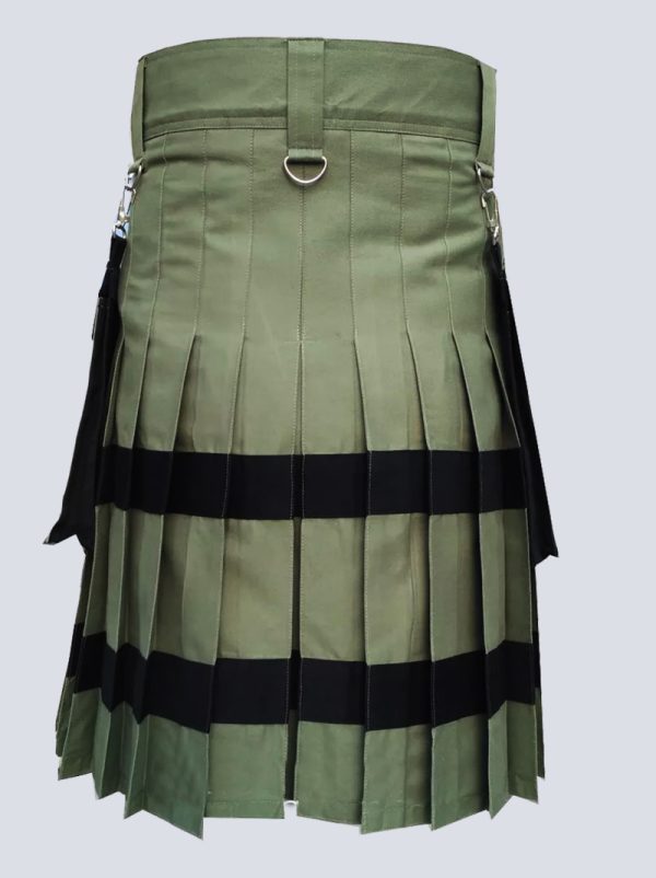 OLIVE GREEN UTILITY KILT WITH BLACK STRAPS - Image 4
