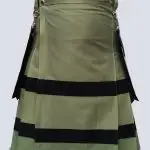 OLIVE GREEN UTILITY KILT WITH BLACK STRAPS