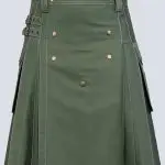 OLIVEGREEN UTILITY KILT WITH WHITE THREAD