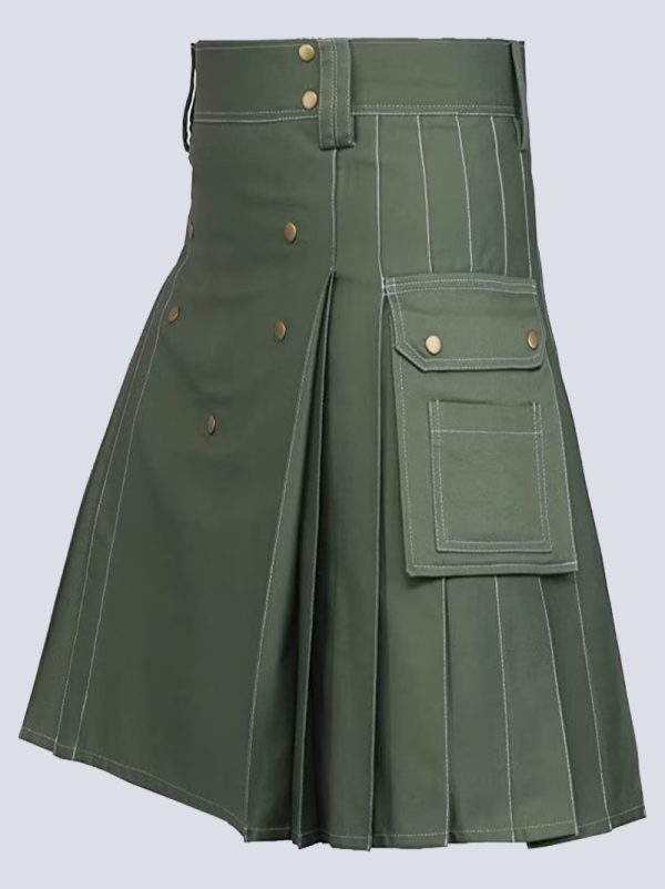 OLIVEGREEN UTILITY KILT WITH WHITE THREAD - Image 3