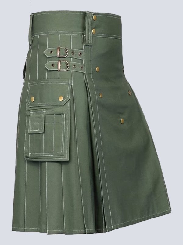 OLIVEGREEN UTILITY KILT WITH WHITE THREAD - Image 2