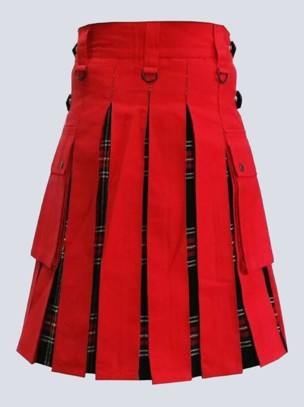 RED AND BLACK STEWART TARTAN HYBRID KILT With Flapped Pocket - Image 2