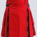 RED AND BLACK STEWART TARTAN HYBRID KILT WITH FLAPPED POCKET