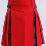 RED AND BLACK STEWART TARTAN HYBRID KILT WITH FLAPPED POCKET