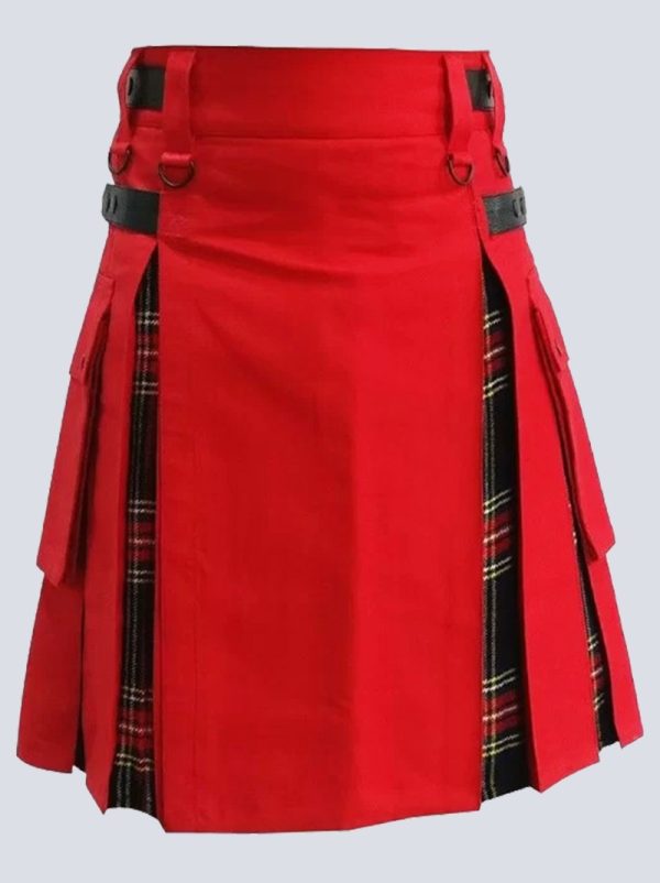 RED AND BLACK STEWART TARTAN HYBRID KILT With Flapped Pocket