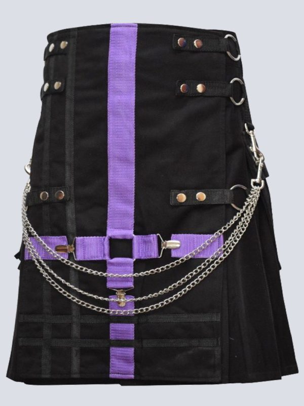 SCOTTISH BLACK AND PURPLE FASHION UTILITY KILT